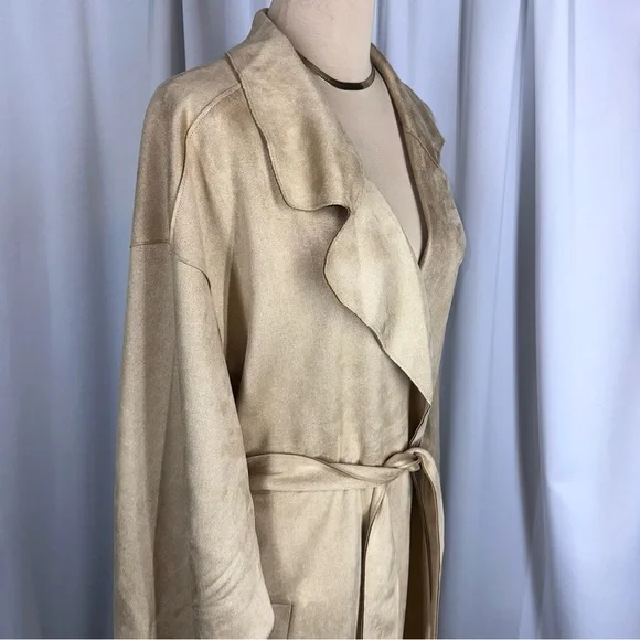 LuLaRoe Luxe Liliane Moleskin Vegan Suede Coat 3XL Tan Belted Super Soft NWT - Picture 4 of 14